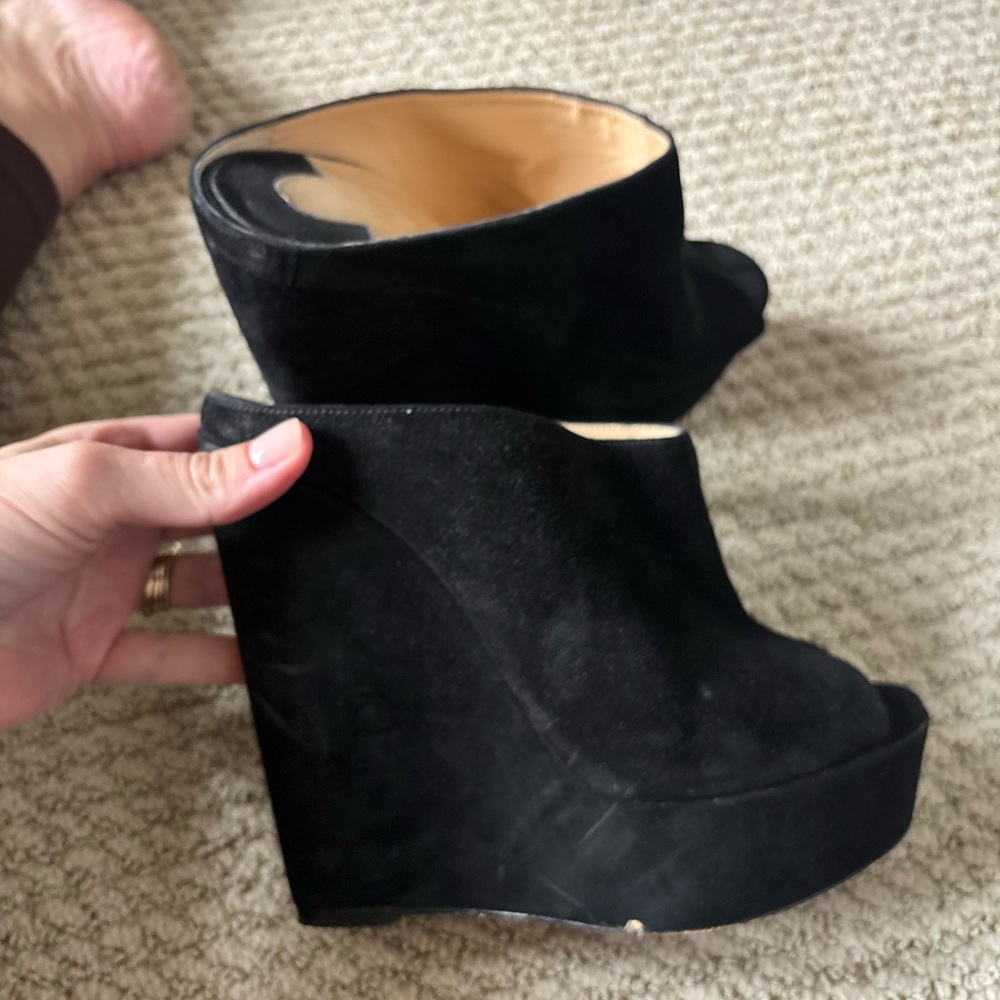 Christian Louboutin Black Suede Wedge Booties